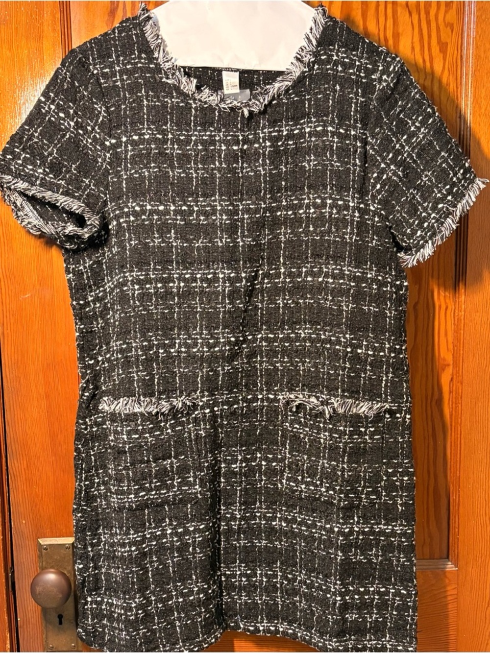 Classic Black & White Tweed Midi Dress